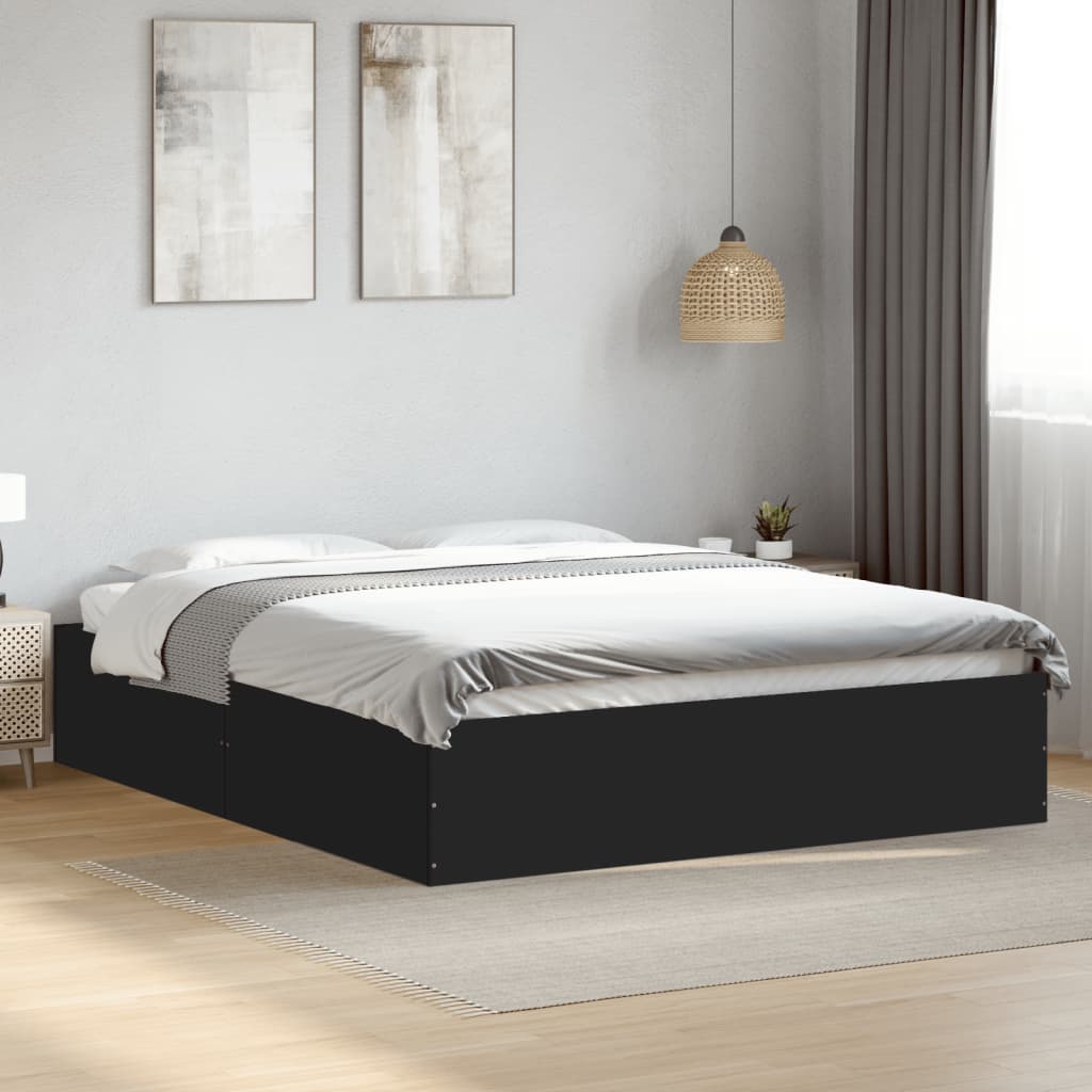 Bed Frame Black 150x200 cm King Size Engineered Wood