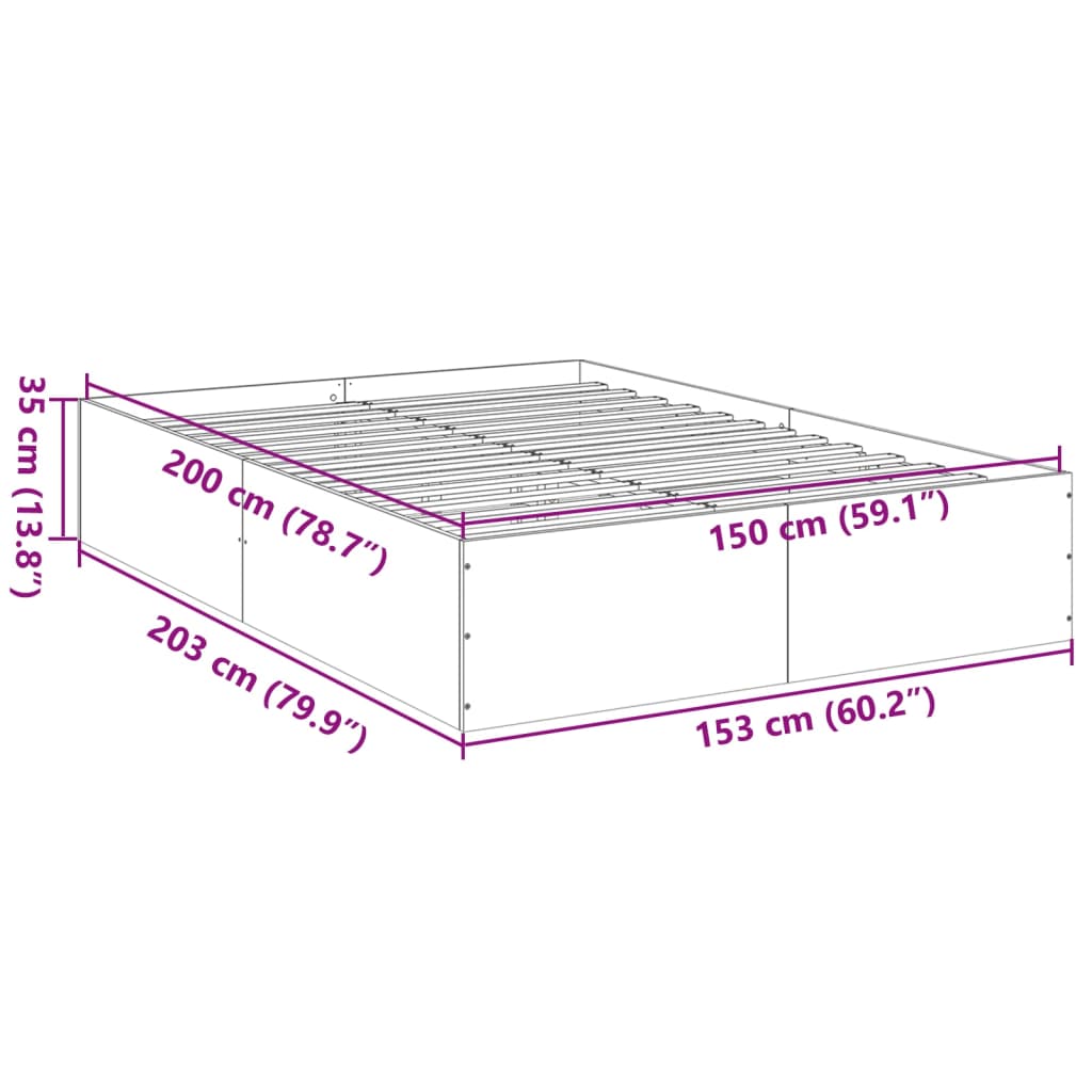 Bed Frame Black 150x200 cm King Size Engineered Wood