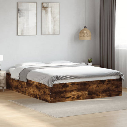 Bed Frame Smoked Oak 150x200 cm King Size Engineered Wood