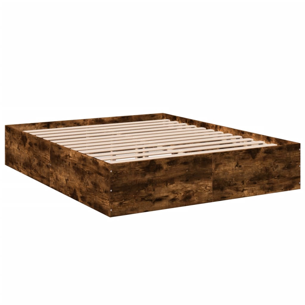 Bed Frame Smoked Oak 150x200 cm King Size Engineered Wood