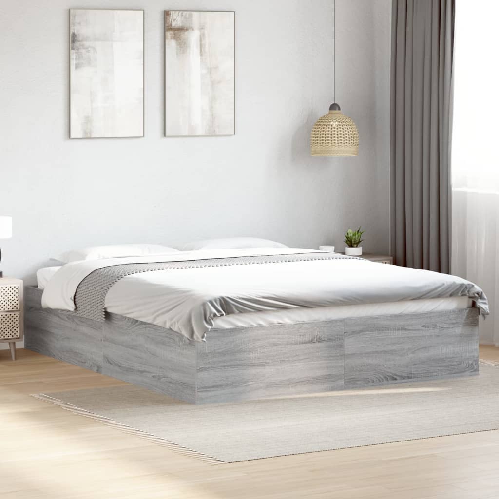 Bed Frame Grey Sonoma 150x200 cm King Size Engineered Wood