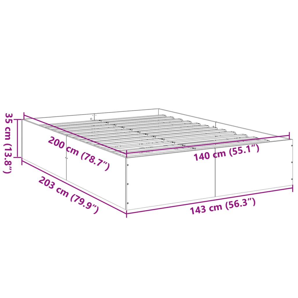 Bed Frame Sonoma Oak 140x200 cm Engineered Wood