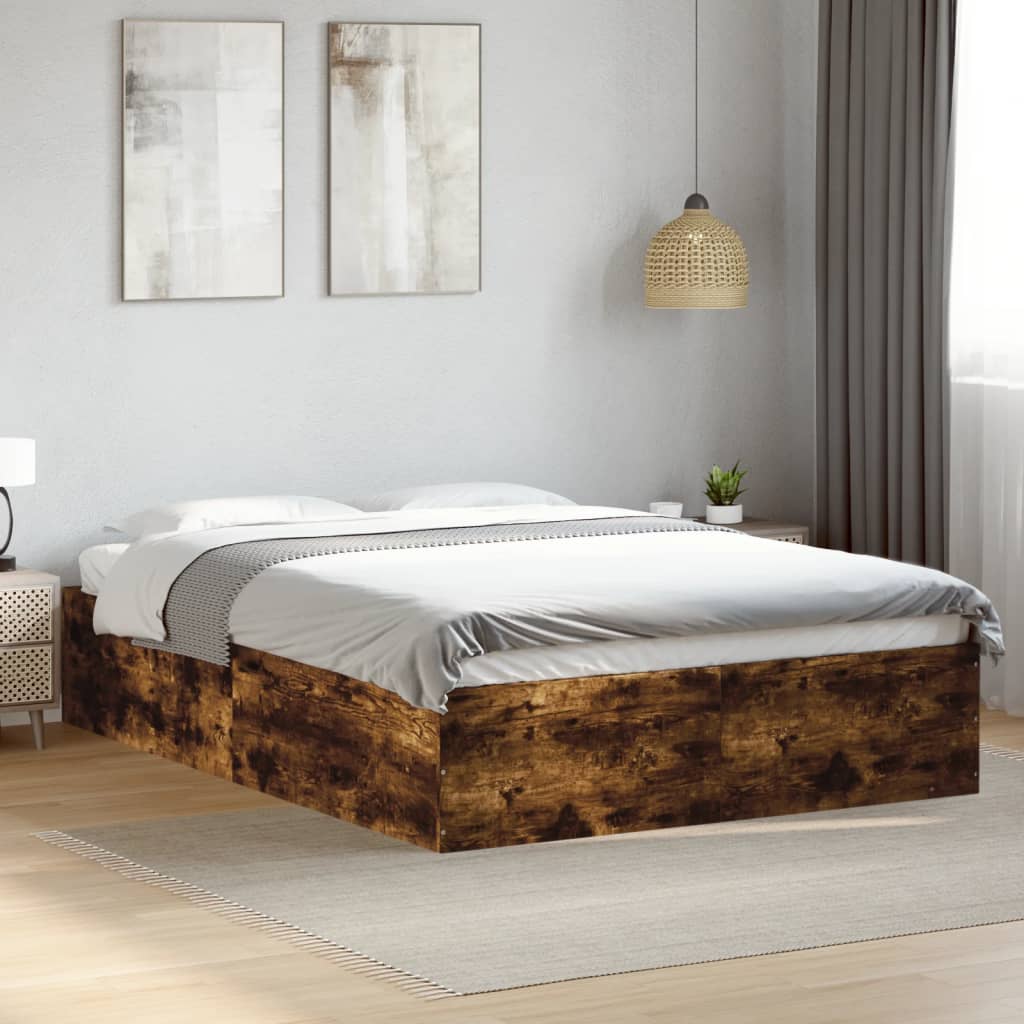 Bed Frame Smoked Oak 140x200 cm Engineered Wood