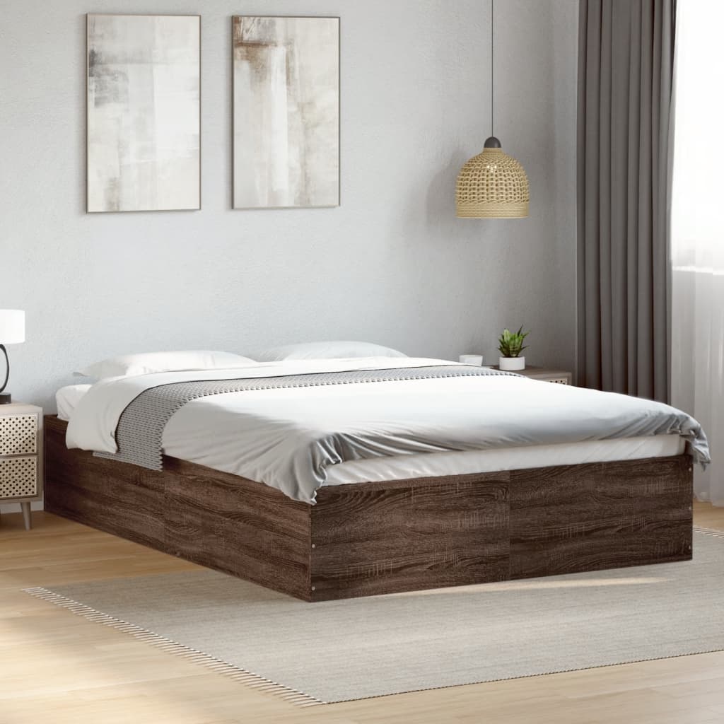 Bed Frame without Mattress Brown Oak 140x200 cm