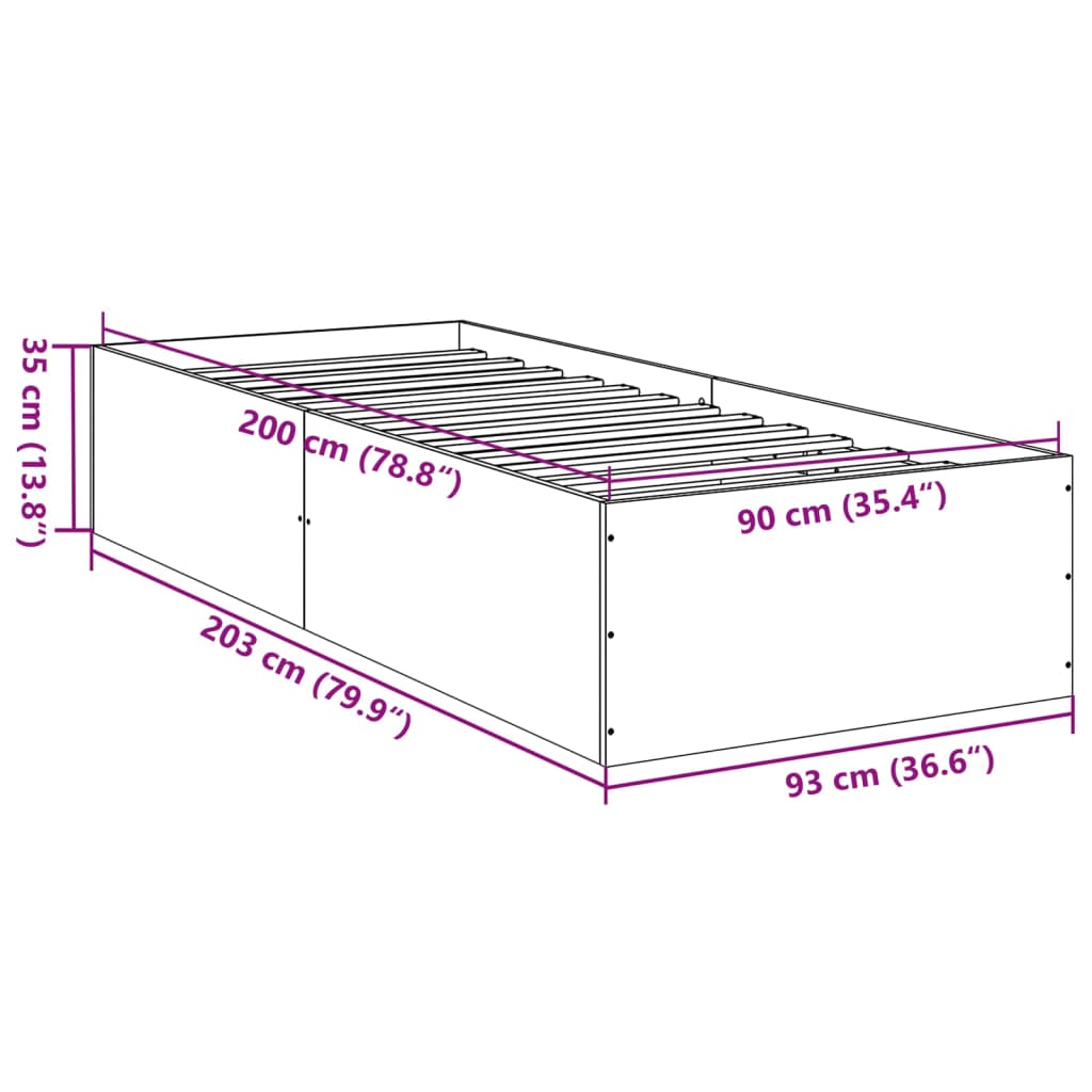 Bed Frame without Mattress Sonoma Oak 90x200 cm