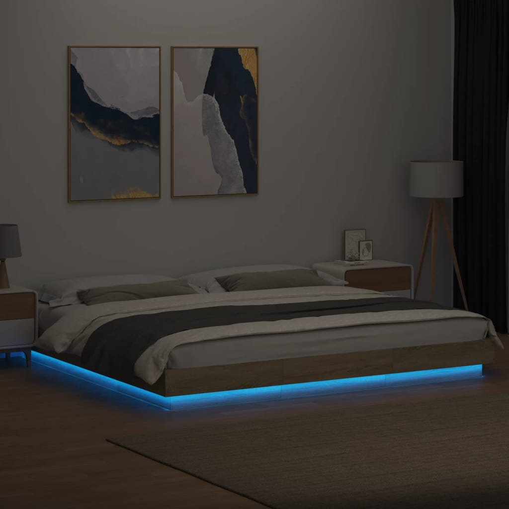 Bed Frame with LED Lights without Mattress Sonoma Oak 200x200cm