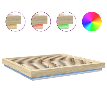 Bed Frame with LED Lights without Mattress Sonoma Oak 200x200cm