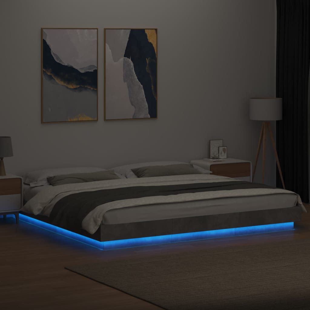 Bed Frame with LED Lights without Mattress Concrete Grey 200x200cm