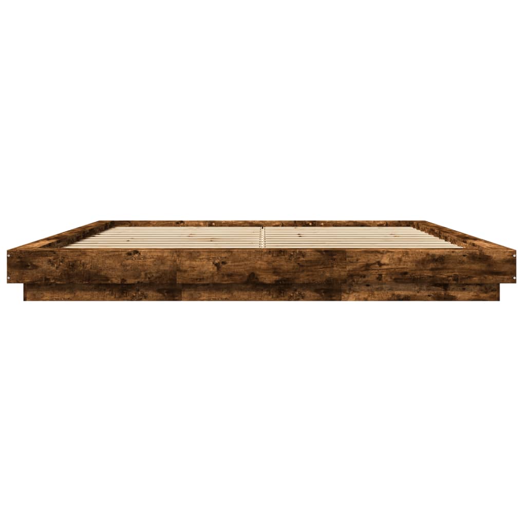 Bed Frame with LED Lights Smoked Oak 200x200cm Engineered Wood