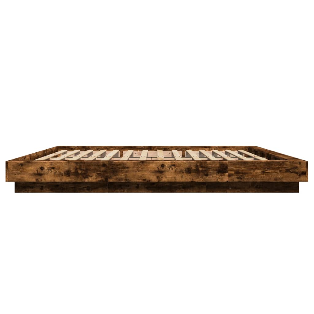 Bed Frame with LED Lights Smoked Oak 200x200cm Engineered Wood