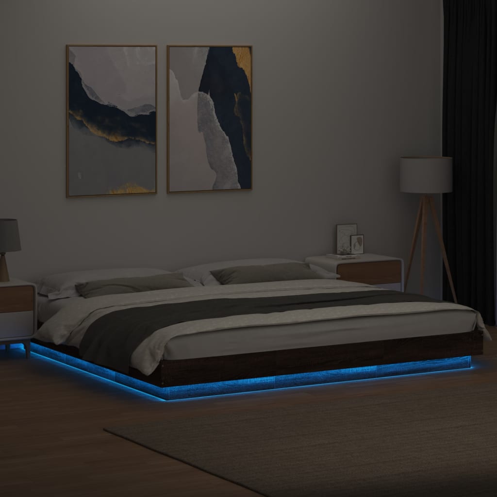 Bed Frame with LED Lights without Mattress Brown Oak 200x200cm