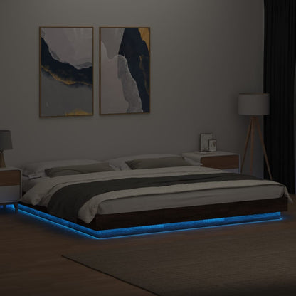 Bed Frame with LED Lights without Mattress Brown Oak 200x200cm