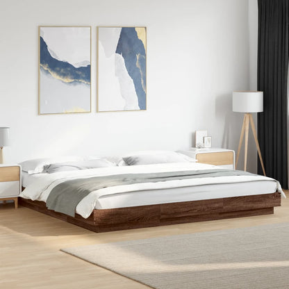 Bed Frame with LED Lights without Mattress Brown Oak 200x200cm