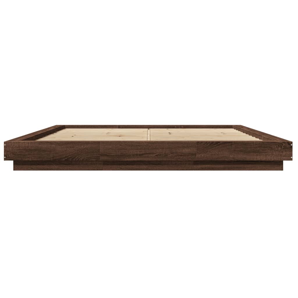 Bed Frame with LED Lights without Mattress Brown Oak 200x200cm