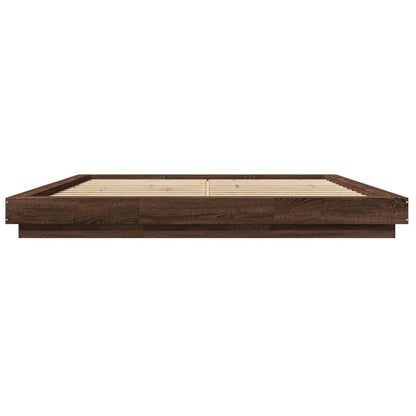 Bed Frame with LED Lights without Mattress Brown Oak 200x200cm