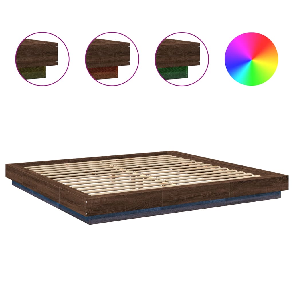 Bed Frame with LED Lights without Mattress Brown Oak 200x200cm