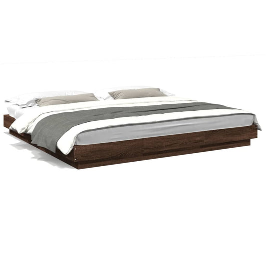 Bed Frame with LED Lights without Mattress Brown Oak 200x200cm