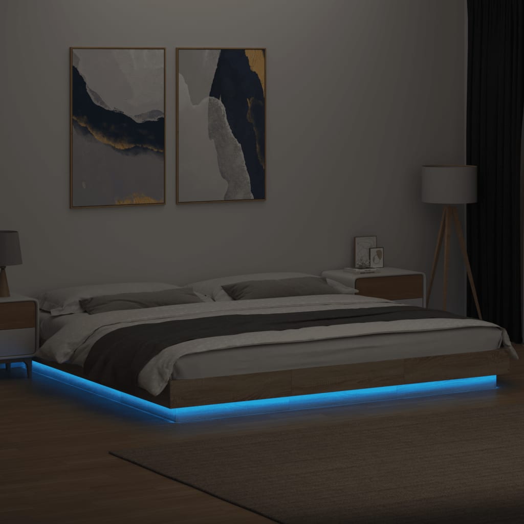 Bed Frame with LED Lights without Mattress Sonoma Oak 180x200cm