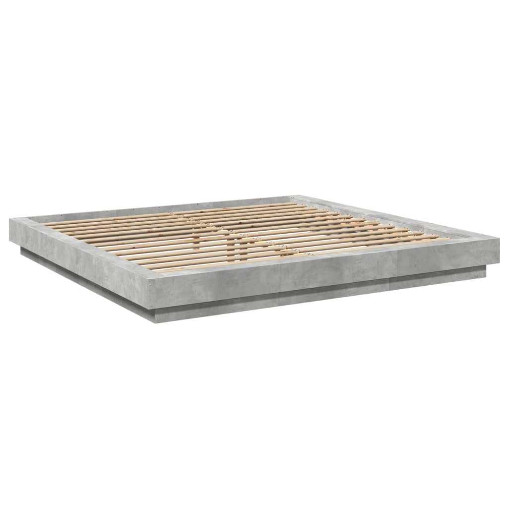 Bed Frame with LED Lights Concrete Grey 180x200 cm Super King Engineered Wood