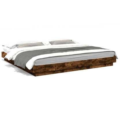 Bed Frame with LED Lights Smoked Oak 180x200 cm Super King Engineered Wood