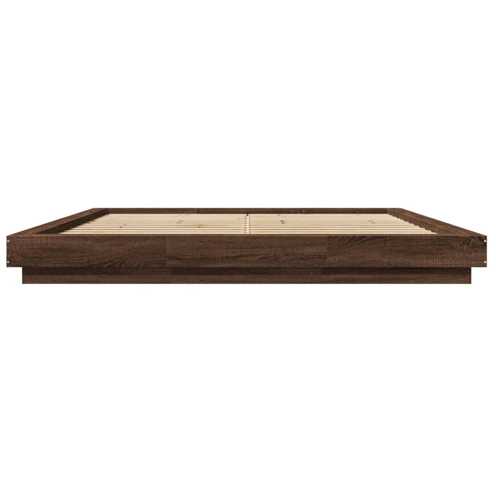 Bed Frame with LED Lights Brown Oak 180x200 cm Super King Engineered Wood