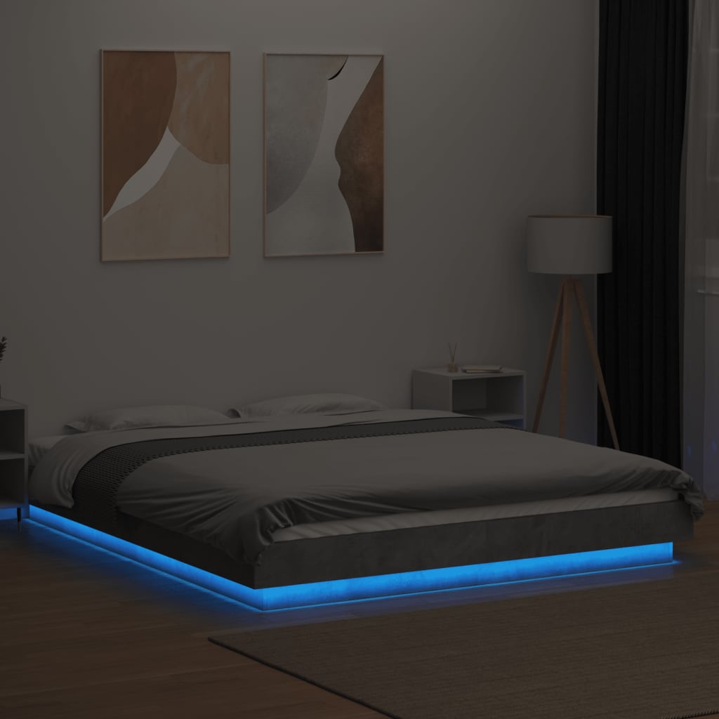 Bed Frame with LED Lights Concrete Grey 160x200cm Engineered Wood