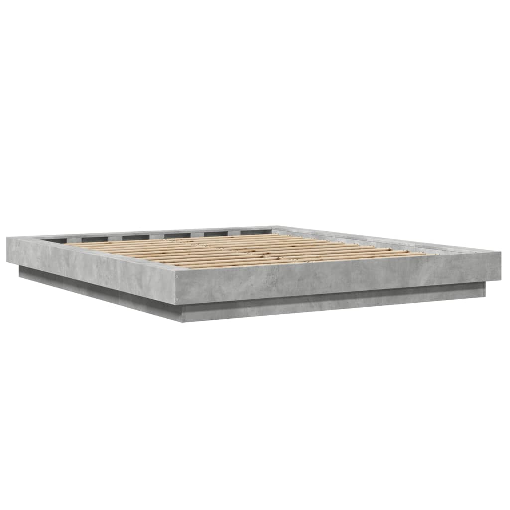 Bed Frame with LED Lights Concrete Grey 160x200cm Engineered Wood