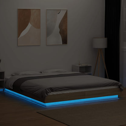 Bed Frame with LED Lights without Mattress Sonoma Oak 150x200cm