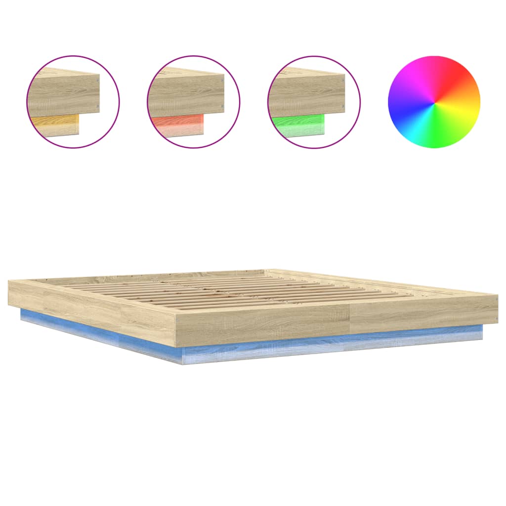 Bed Frame with LED Lights without Mattress Sonoma Oak 150x200cm