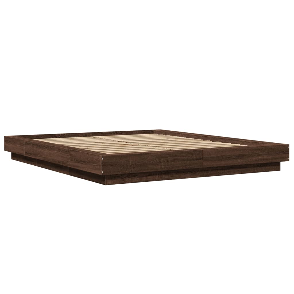 Bed Frame with LED Lights Brown Oak 150x200cm King Size Engineered Wood