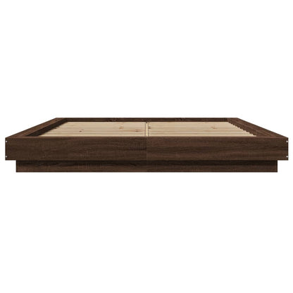 Bed Frame with LED Lights Brown Oak 150x200cm King Size Engineered Wood