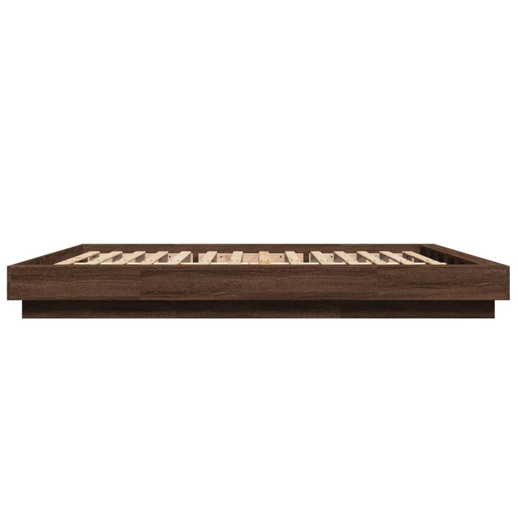 Bed Frame with LED Lights Brown Oak 150x200cm King Size Engineered Wood