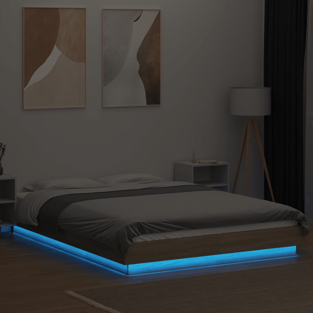 Bed Frame with LED Lights Sonoma Oak 140x200cm Engineered Wood