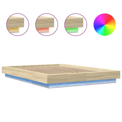 Bed Frame with LED Lights Sonoma Oak 140x200cm Engineered Wood