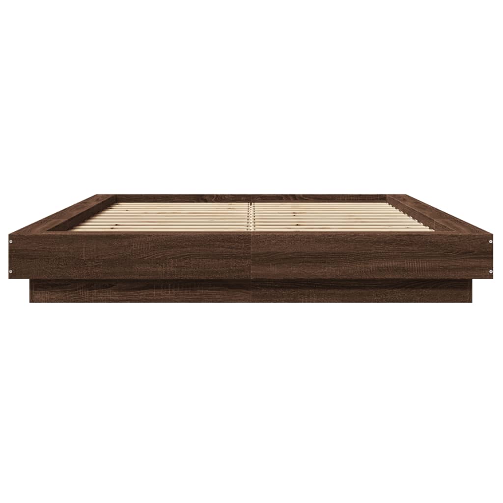 Bed Frame with LED Lights Brown Oak 140x200cm Engineered Wood