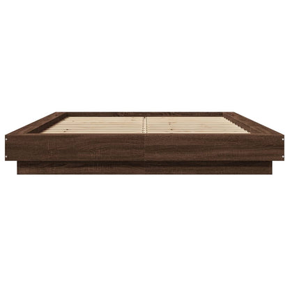 Bed Frame with LED Lights Brown Oak 140x200cm Engineered Wood