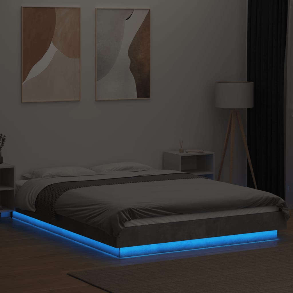 Bed Frame with LED Lights without Mattress Concrete Grey 120x200 cm