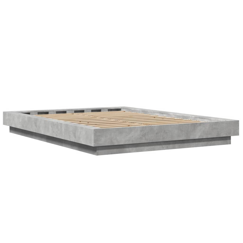 Bed Frame with LED Lights without Mattress Concrete Grey 120x200 cm