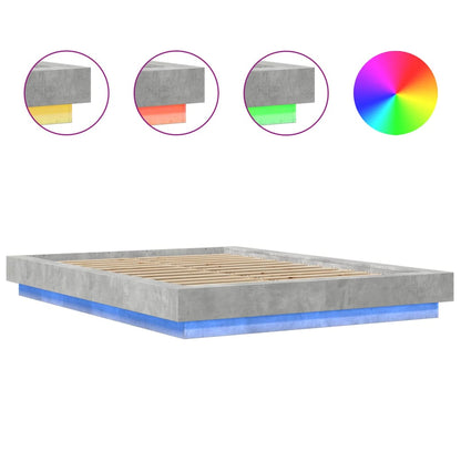 Bed Frame with LED Lights without Mattress Concrete Grey 120x200 cm