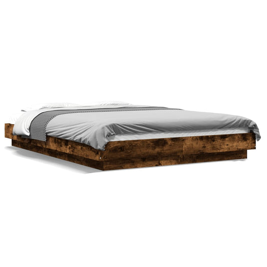 Bed Frame with LED Lights without Mattress Smoked Oak 120x200cm