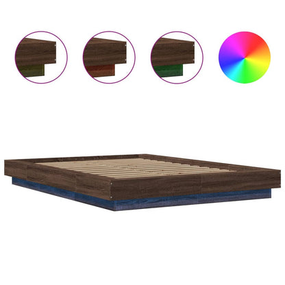 Bed Frame with LED Lights without Mattress Brown Oak 120x200cm