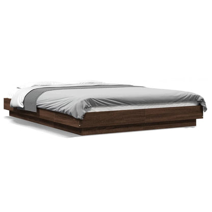 Bed Frame with LED Lights without Mattress Brown Oak 120x200cm