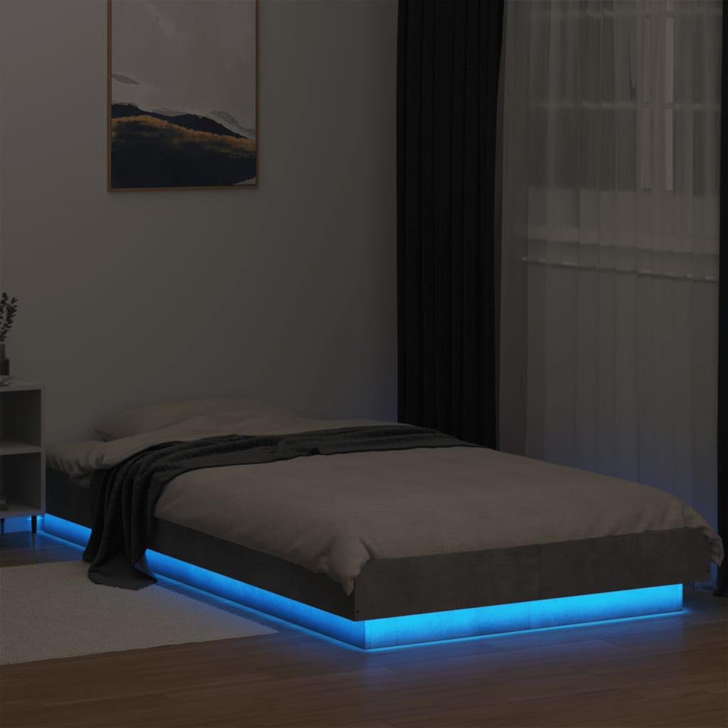 Bed Frame with LED Lights Concrete Grey 100x200cm Engineered Wood