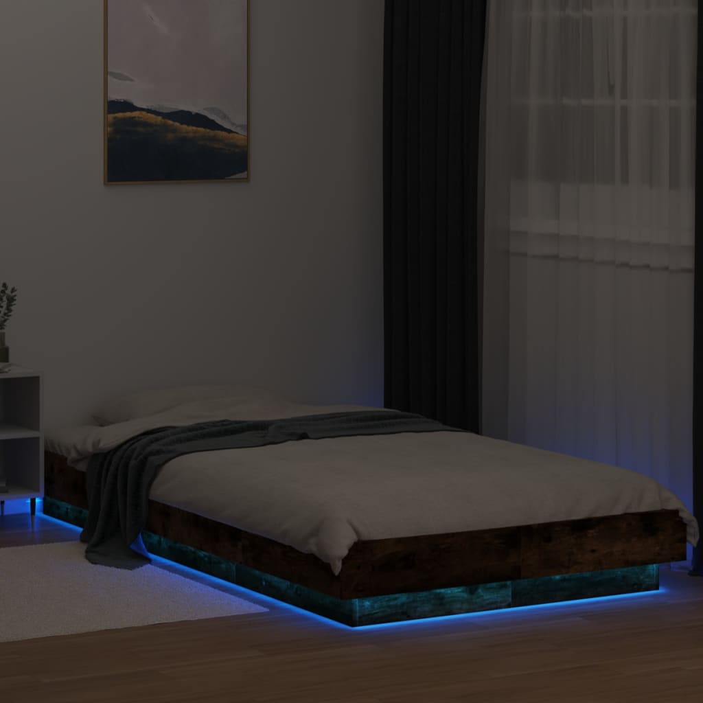 Bed Frame with LED Lights Smoked Oak 100x200cm Engineered Wood