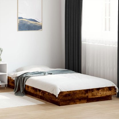 Bed Frame with LED Lights Smoked Oak 100x200cm Engineered Wood