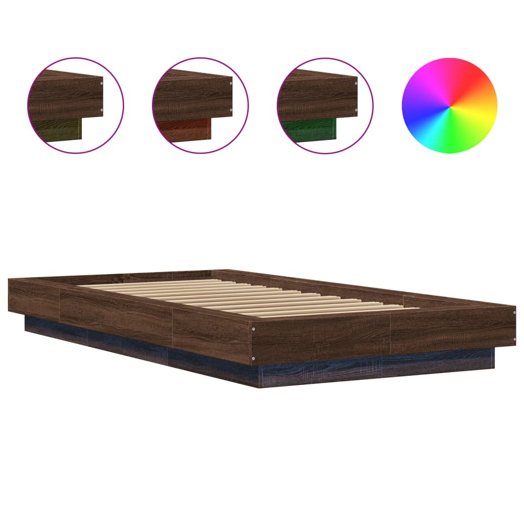 Bed Frame with LED Lights Brown Oak 100x200cm Engineered Wood