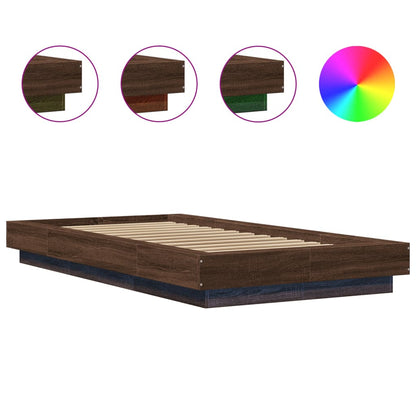 Bed Frame with LED Lights Brown Oak 100x200cm Engineered Wood