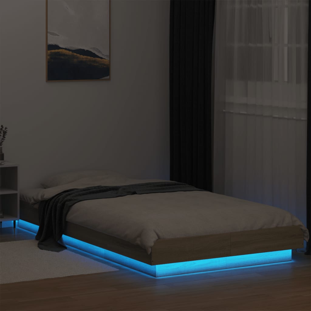 Bed Frame with LED Lights without Mattress Sonoma Oak 90x200cm