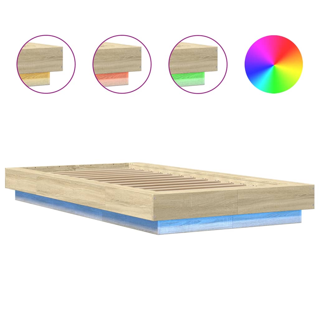 Bed Frame with LED Lights without Mattress Sonoma Oak 90x200cm