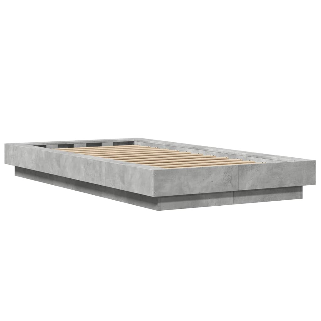 Bed Frame with LED Lights Concrete Grey 90x200cm Engineered Wood